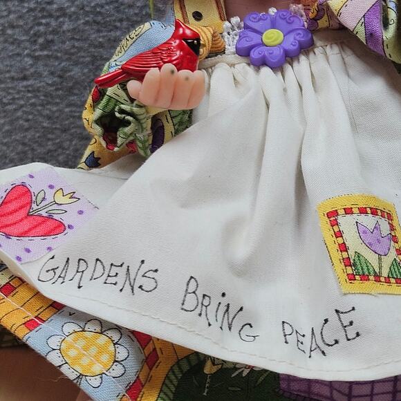 RARE UNIQUE Granny Garden Doll Artist Made Red Hair Cardinal Patchwork Dress - Picture 9 of 9